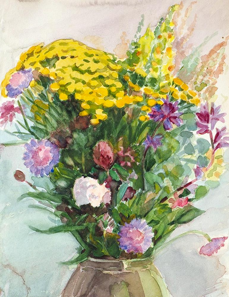 Е. Д. Чичагова-Россинская. «Букет полевых цветов с пижмой». 1940-е годы.